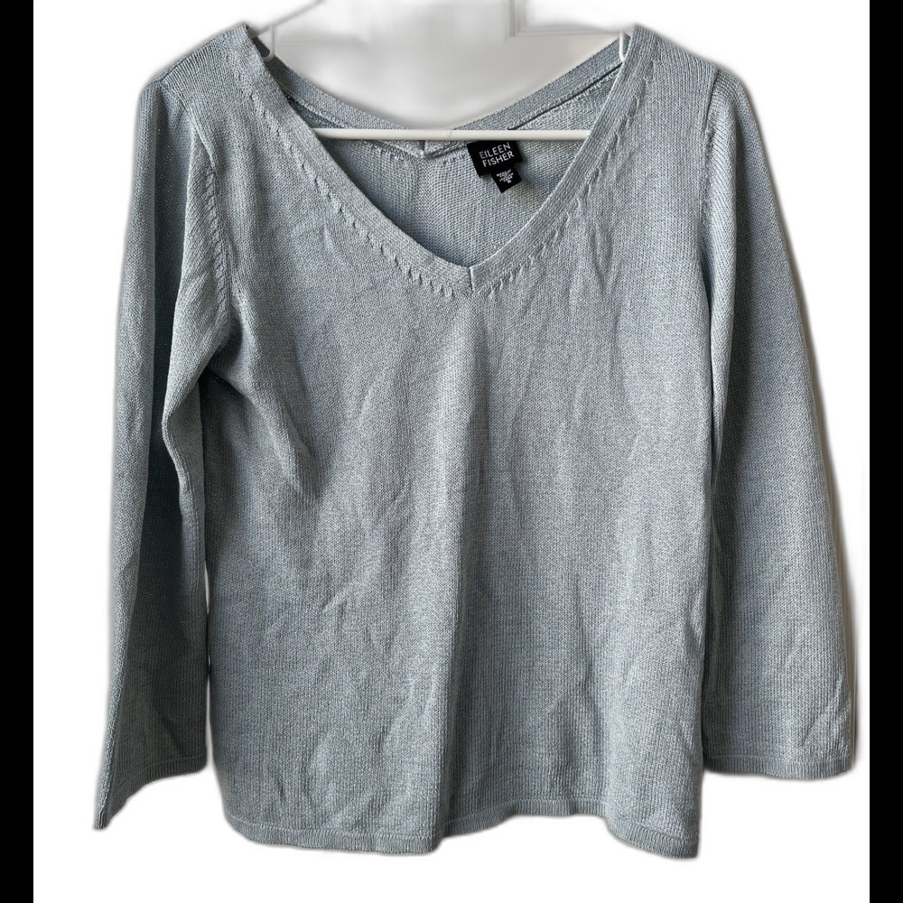 Eileen Fisher Italian Yarn Sweater Top Long Sleeve V Neck Casual Luxury Size S